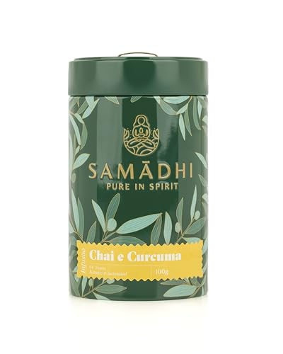 100% Bio Chai und Kurkuma-Tee - Dose 100g - Intensiver und süßer Geschmack - Ideal zum Genießen nach den Mahlzeiten - Enthält kein Koffein - Gourmetprodukt aus portugiesischer Herkunft von Samadhi