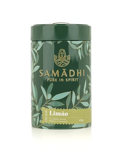 Tee 100% Bio Grüner Tee - Dose 100g - Grüner Tee mit Zitrone - Sanfter und fruchtiger Geschmack - Reich an Antioxidantien - Koffeingehalt Stufe 5 - Gourmetprodukt aus portugiesischer Herkunft von Samadhi