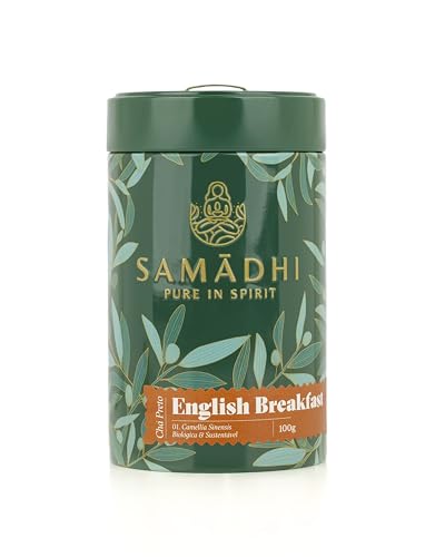 Tee 100% Bio Schwarzer Tee - 100g - English Breakfast Schwarzer Tee - Intensiver und samtiger Geschmack - Ideal für den Morgen - Koffeingehalt Stufe 10 - Gourmetprodukt aus portugiesischer Herkunft von Samadhi