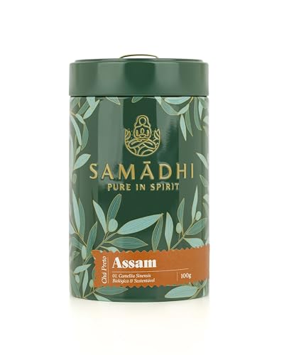 Tee 100% Bio Schwarzer Tee - Dose 100g - Assam Schwarzer Tee - Intensiver und leicht süßer Geschmack - Ideal für den Morgen - Koffeingehalt Stufe 8 - Gourmetprodukt aus portugiesischer Herkunft von Samadhi