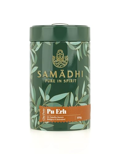 Tee 100% Bio Schwarzer Tee - Dose 100g - Schwarzer Tee Pu Erh - Erdiger und sehr milder Geschmack - Ideal für den Morgen - Teingehalt Stufe 7 - Gourmetprodukt aus portugiesischer Herkunft von Samadhi