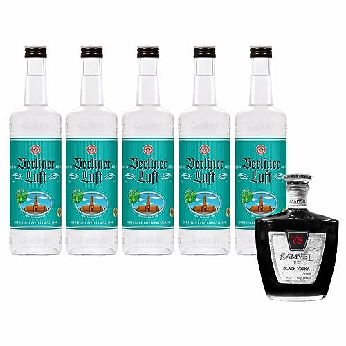 5 Fl. Berliner Luft Pfefferminzlikör- 0,7l + GRATIS Samvel Black Vodka 0,5l von Samvel