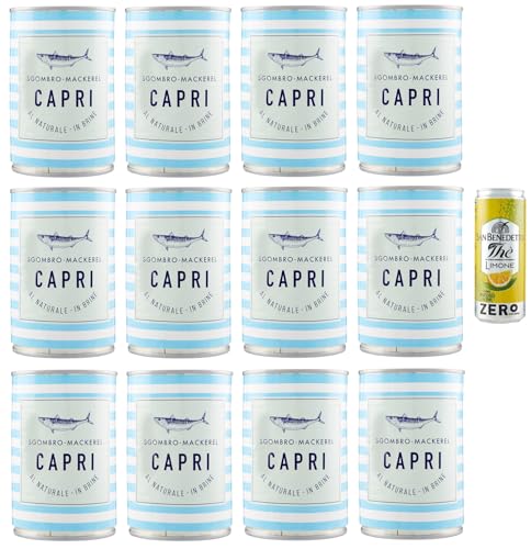 12er-Pack Capri Sgombro al Naturale,Natürliches Makrele,425g Dose + 1er-Pack Kostenlos San Benedetto Eistee mit Zitrone Ohne Zucker 330ml Dose von San Benedetto