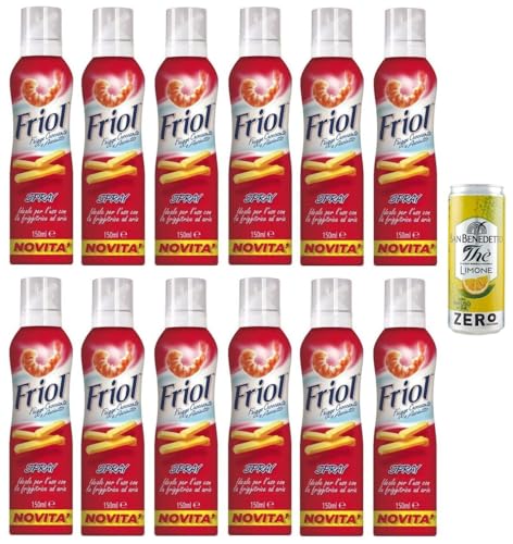 12er-Pack Friol Olio Spray,Sprühöl, ideal für die Verwendung mit der Heißluftfritteuse,150ml + 1er-Pack Kostenlos San Benedetto Eistee mit Zitrone Ohne Zucker 330ml Dose von San Benedetto