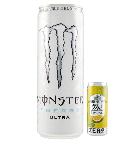 12er-Pack Monster Ultra Energy Drink,Erfrischender alkoholfreier Energiegetränk mit Zitrusgeschmack Null Zucker,355ml Einwegdose + 1er-Pack San Benedetto Eistee mit Zitrone Ohne Zucker 330ml Dose von San Benedetto