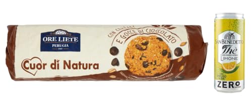 12er-Pack Ore Liete Cuor di Natura Biscotti,Kekse mit Getreide und Schokoladentropfen,mit Vollkornmehl und ohne Zuckerzusatz,250g + 1er-Pack San Benedetto Eistee mit Zitrone Ohne Zucker 330ml Dose von San Benedetto