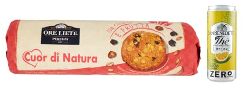 12er-Pack Ore Liete Cuor di Natura Biscotti Frutta,Kekse mit Getreide und Obst,mit Vollkornmehl und ohne Zuckerzusatz,250g + 1er-Pack Kostenlos San Benedetto Eistee mit Zitrone Ohne Zucker 330ml Dose von San Benedetto