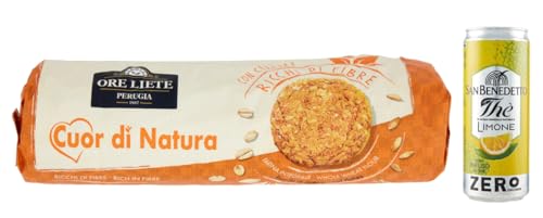 12er-Pack Ore Liete Cuor di Natura Biscotti con Cereali,Kekse mit Getreide,mit Vollkornmehl und ohne Zuckerzusatz,250g + 1er-Pack Kostenlos San Benedetto Eistee mit Zitrone Ohne Zucker 330ml Dose von San Benedetto