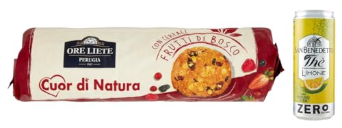 12er-Pack Ore Liete Cuor di Natura Biscotti con Cereali,Kekse mit Getreide und Beeren,ohne Zuckerzusatz,250g + 1er-Pack Kostenlos San Benedetto Eistee mit Zitrone Ohne Zucker 330ml Dose von San Benedetto