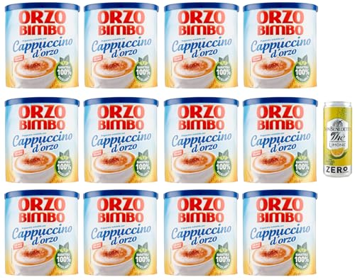 12er-Pack Orzo Bimbo Cappuccino D'orzo Solubile,Löslich-Gersten-Cappuccino,eine koffeinfreie Alternative 150g + 1er-Pack Kostenlos San Benedetto Eistee mit Zitrone Ohne Zucker 330ml Dose von San Benedetto