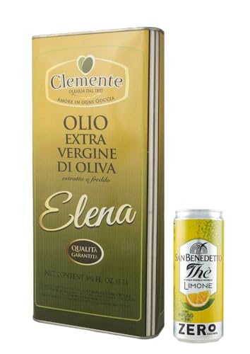 1er-Pack Clemente Elena Olio Extra Vergine di Oliva,Natives Olivenöl Extra,Kalt Extrahiertes Öl,Garantierte Qualität,5Lt Dose + 1er-Pack San Benedetto Eistee mit Zitrone Ohne Zucker 330ml Dose von San Benedetto