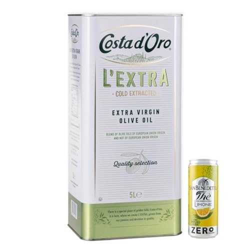 1er-Pack Costa d'Oro L' Extra Olio Extra Vergine di Oliva,Natives Olivenöl Extra,Kalt Extrahiertes Öl, 5Lt Dose + 1er-Pack Kostenlos San Benedetto Eistee mit Zitrone Ohne Zucker 330ml Dose von San Benedetto