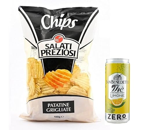 20er-Pack Salati Preziosi KartoffelChips Patatine Grigliate,Chips 180g-Beutel + 1er-Pack Kostenlos San Benedetto Eistee mit Zitrone Ohne Zucker 330ml Dose von San Benedetto