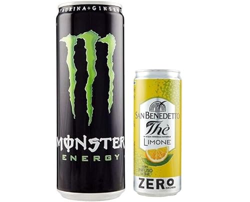 24er-Pack Monster Original Energy Drink,Erfrischender alkoholfreier Energiegetränk der klassische Monster-Geschmack,355ml Einwegdose + 1er-Pack San Benedetto Eistee mit Zitrone Ohne Zucker 330ml Dose von San Benedetto