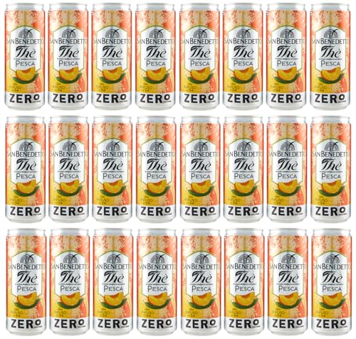 24er-Pack San Benedetto Thè Pesca Zero,Erfrischendes Alkoholfreies Getränk,Eistee mit Pfirsich Ohne Zucker,330ml Einwegdose von San Benedetto