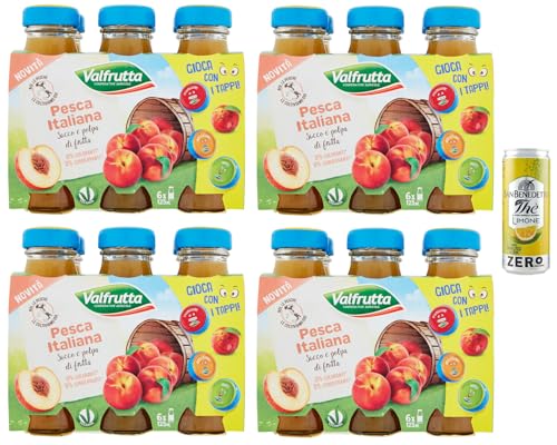 24er-Pack Valfrutta Succhi di Frutta Pasca, Fruchtsaft mit Italienische Pfirsiche,alkoholfreies Getränk,125ml Einweg-Glasflasche + 1er-Pack San Benedetto Eistee mit Zitrone Ohne Zucker 330ml Dose 24er-Pack Valfrutta Succhi di Frutta Pasca, Fruchtsaft mit Italienische Pfirsiche,alkoholfreies Getränk,125ml Einweg-Glasflasche + 1er-Pack San Benedetto Eistee mit Zitrone Ohne Zucker 330ml Dose von San Benedetto