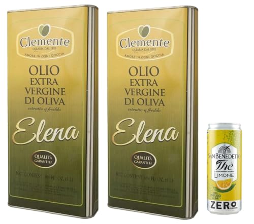 2er-Pack Clemente Elena Olio Extra Vergine di Oliva,Natives Olivenöl Extra,Kalt Extrahiertes Öl,Garantierte Qualität,5Lt Dose + 1er-Pack San Benedetto Eistee mit Zitrone Ohne Zucker 330ml Dose von San Benedetto