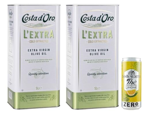 2er-Pack Costa d'Oro L' Extra Olio Extra Vergine di Oliva,Natives Olivenöl Extra,Kalt Extrahiertes Öl, 5Lt Dose + 1er-Pack Kostenlos San Benedetto Eistee mit Zitrone Ohne Zucker 330ml Dose von San Benedetto