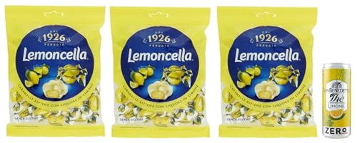 3er-Pack Fida Perugia Lemoncella,Bonbons gefüllte mit Zitronenlikör,175g Beutel + 1er-Pack Kostenlos San Benedetto Eistee mit Zitrone Ohne Zucker 330ml Dose von San Benedetto