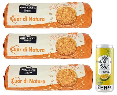 3er-Pack Ore Liete Cuor di Natura Biscotti con Cereali,Kekse mit Getreide,mit Vollkornmehl und ohne Zuckerzusatz,250g + 1er-Pack Kostenlos San Benedetto Eistee mit Zitrone Ohne Zucker 330ml Dose von San Benedetto