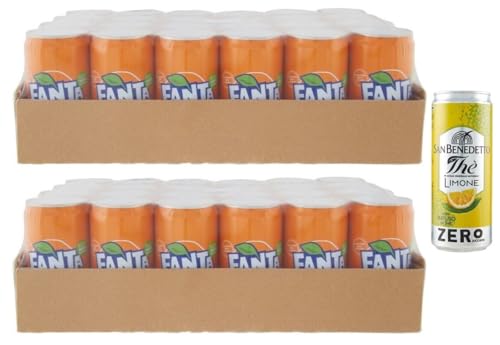 48er-Pack Fanta Original,Erfrischendes Alkoholfreies Getränk mit Orangensaft,Einweg-Dose 250ml + 1er-Pack Kostenlos San Benedetto Eistee mit Zitrone Ohne Zucker 330ml Dose 48er-Pack Fanta Original,Erfrischendes Alkoholfreies Getränk mit Orangensaft,Einweg-Dose 250ml + 1er-Pack Kostenlos San Benedetto Eistee mit Zitrone Ohne Zucker 330ml Dose von San Benedetto