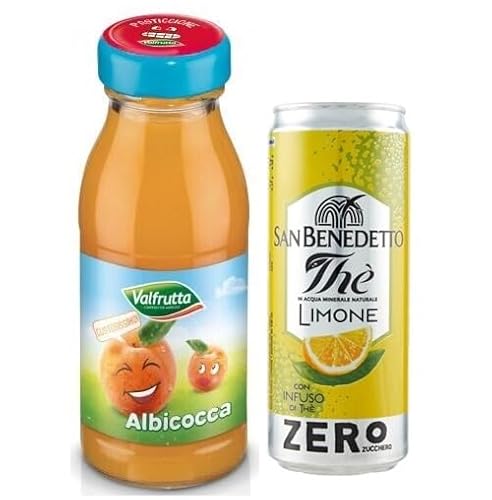 48er-Pack Valfrutta Succhi di Frutta Albicocca,Fruchtsaft mit italienische Aprikosen,Alkoholfreies Getränk,125ml Einweg-Glasflasche + 1er-Pack San Benedetto Eistee mit Zitrone Ohne Zucker 330ml Dose von San Benedetto