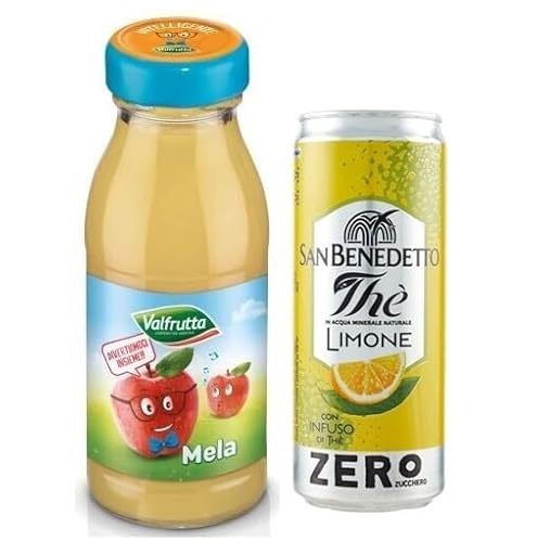 48er-Pack Valfrutta Succhi di Frutta Mela,100%,Fruchtsaft mit Italienische Apfel,Alkoholfreies Getränk,125ml Einweg-Glasflasche + 1er-Pack San Benedetto Eistee mit Zitrone Ohne Zucker 330ml Dose von San Benedetto