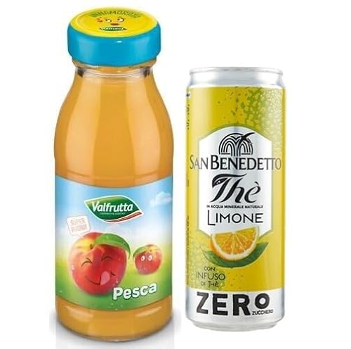 48er-Pack Valfrutta Succhi di Frutta Pasca, Fruchtsaft mit Italienische Pfirsiche,alkoholfreies Getränk,125ml Einweg-Glasflasche + 1er-Pack San Benedetto Eistee mit Zitrone Ohne Zucker 330ml Dose von San Benedetto