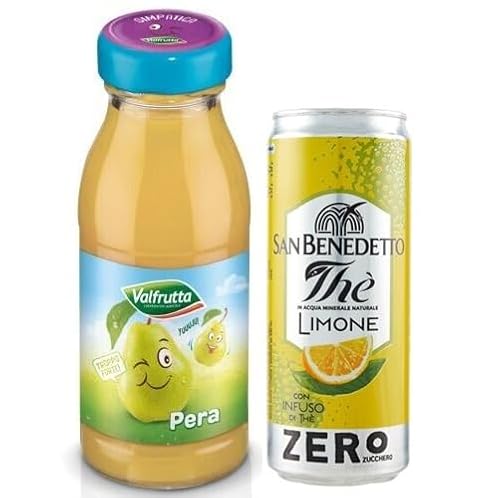 48er-Pack Valfrutta Succhi di Frutta Pera,Fruchtsaft mit Italienische Birnen,alkoholfreies Getränk,125ml Einweg-Glasflasche + 1er-Pack San Benedetto Eistee mit Zitrone Ohne Zucker 330ml Dose von San Benedetto