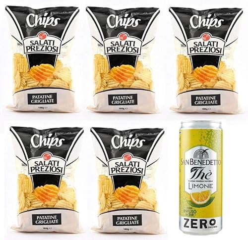 5er-Pack Salati Preziosi KartoffelChips Patatine Grigliate,Chips 180g-Beutel + 1er-Pack Kostenlos San Benedetto Eistee mit Zitrone Ohne Zucker 330ml Dose von San Benedetto