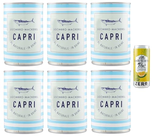 6er-Pack Capri Sgombro al Naturale,Natürliches Makrele,425g Dose + 1er-Pack Kostenlos San Benedetto Eistee mit Zitrone Ohne Zucker 330ml Dose von San Benedetto