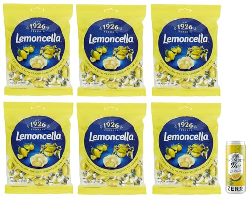 6er-Pack Fida Perugia Lemoncella,Bonbons gefüllte mit Zitronenlikör,175g Beutel + 1er-Pack Kostenlos San Benedetto Eistee mit Zitrone Ohne Zucker 330ml Dose von San Benedetto