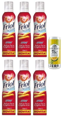 6er-Pack Friol Olio Spray,Sprühöl, ideal für die Verwendung mit der Heißluftfritteuse,150ml + 1er-Pack Kostenlos San Benedetto Eistee mit Zitrone Ohne Zucker 330ml Dose von San Benedetto