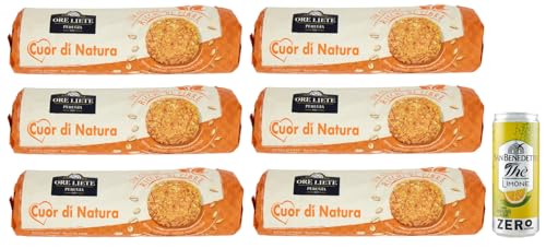 6er-Pack Ore Liete Cuor di Natura Biscotti con Cereali,Kekse mit Getreide,mit Vollkornmehl und ohne Zuckerzusatz,250g + 1er-Pack Kostenlos San Benedetto Eistee mit Zitrone Ohne Zucker 330ml Dose von San Benedetto