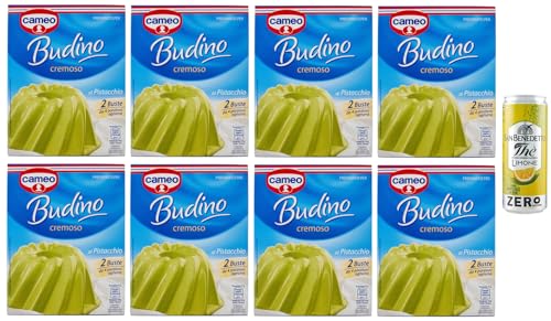 8er-Pack Cameo Preparato per Budino Cremoso al Pistacchio,Mischung für cremigen Pistazienpudding,122g + 1er-Pack Kostenlos San Benedetto Eistee mit Zitrone Ohne Zucker 330ml Dose von San Benedetto