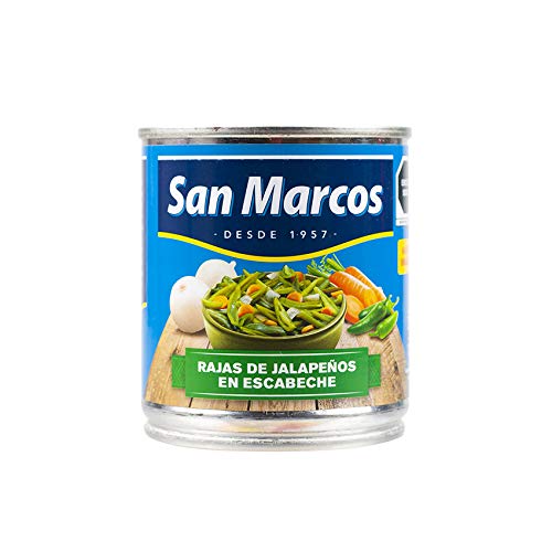 SAN MARCOS Grüne Jalapeños in Streifen, in Marinade eingelegt, Dose 215g - Abtropfgewicht 118g - Rajas de Chile Jalapeños en Escabeche, 215g SAN MARCOS Grüne Jalapeños in Streifen, in Marinade eingelegt, Dose 215g - Abtropfgewicht 118g - Rajas de Chile Jalapeños en Escabeche, 215g von San Marcos