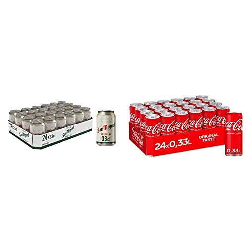 San Miguel Especial Dose DPG Bierpaket, EINWEG (24 x 0.33 l) & Coca-Cola Classic, Pure Erfrischung mit unverwechselbarem Coke Geschmack in stylischem Kultdesign, EINWEG Dose (24 x 330 ml) von San Miguel