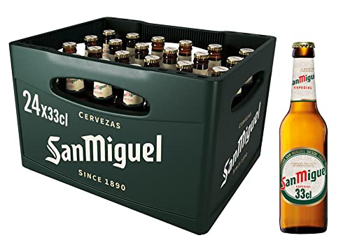 San Miguel Especial Premium Lager Flaschenbier, MEHRWEG (24 x 0.33 l) im Kasten, Internationales Lager Bier, 24er Kiste von San Miguel