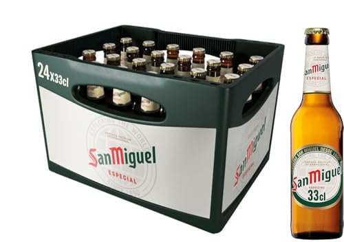 San Miguel Especial Premium Lager Flaschenbier, MEHRWEG (24 x 0.33 l) im Kasten, Internationales Lager Bier, 24er Kiste von San Miguel