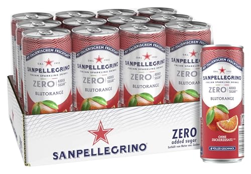 San Pellegrino Blutorange Zero Added Sugar, Blutorangen-Limonade mit 10% Fruchtsaft, ohne Zuckerzusatz, 12er Pack (12 x 330ml) Einweg-Dosen von San Pellegrino