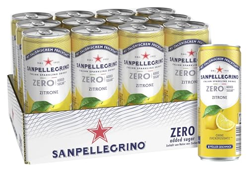San Pellegrino Zitrone Zero Added Sugar, Zitronen-Limonade mit 10% Fruchtsaft, ohne Zuckerzusatz, 12er Pack (12 x 330ml) Einweg-Dosen von San Pellegrino
