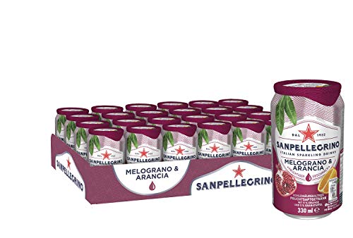 Sanpellegrino Limonade mit Orange und Granatapfel, Melograno & Arancia, Hoher Fruchtanteil 16% aus Orangen und Granatapfel, Prickelnd süße Geschmacksnote, 24er Pack (24 x 0,33l) Einweg Dosen von Sanpellegrino