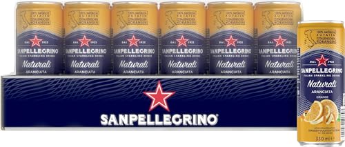 San Pellegrino Naturali Aranciata Orangen-Limonade mit 16% Orangensaft (aus Konzentrat) 24er Pack (24 x 330ml) Einweg-Dosen von Sanpellegrino