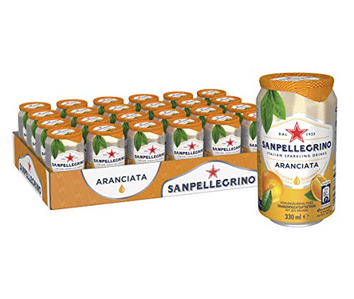 Sanpellegrino | Orangen Limonade | Aranciata | Hoher Fruchtanteil 20% frisch gepresster Orangen | Leicht herbe Geschmacksnote | Ideal für unterwegs | 24er Pack (24 x 0,33l) Einweg Dosen von Sanpellegrino