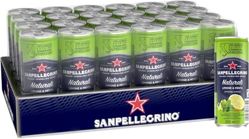 San Pellegrino Naturali Limone & Menta, Zitrone-Minz-Limonade mit 16% Zitronensaft (aus Konzentrat), 24er Pack (24 x 0,33l) Einweg-Dosen von Sanpellegrino