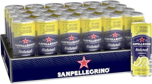 San Pellegrino Naturali Limonata Zitronen-Limonade mit 16% Zitronensaft (aus Konzentrat) 24er Pack (24 x 330ml) Einweg-Dosen von Sanpellegrino