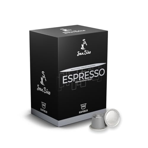 San Siro Bio Premium Kapselkaffee ESPRESSO - 100 Kapseln - Recyclebare Aluminium Kapseln - Vegane Kaffeekapseln für Nespresso - und SanSiro Smart Kapselmaschinen San Siro Bio Premium Kapselkaffee ESPRESSO - 100 Kapseln - Recyclebare Aluminium Kapseln - Vegane Kaffeekapseln für Nespresso - und SanSiro Smart Kapselmaschinen von San Siro