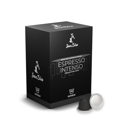 San Siro Bio Premium Kapselkaffee ESPRESSO INTENSO - 100 Kapseln - Recyclebare Aluminium Kapseln - Vegane Kaffeekapseln für Nespresso - und SanSiro Smart Kapselmaschinen von San Siro