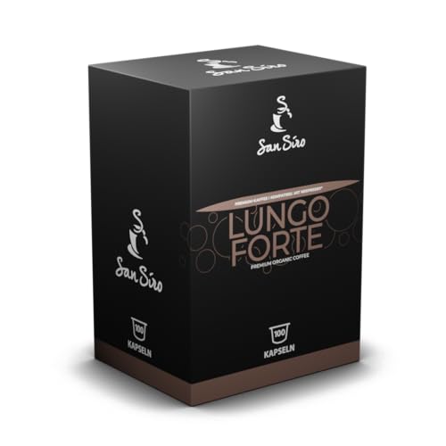 San Siro Bio Premium Kapselkaffee LUNGO FORTE - 100 Kapseln - Recyclebare Aluminium Kapseln - Vegane Kaffeekapseln für Nespresso - und SanSiro Smart Kapselmaschinen von San Siro