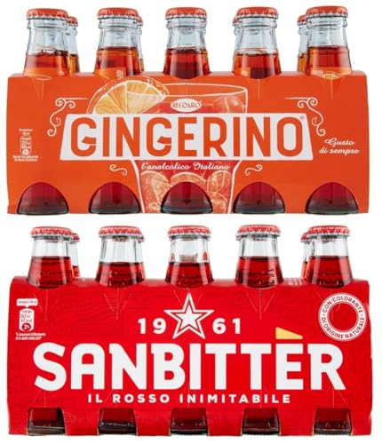20er-Pack Testpaket San Bitter Rosso + Gingerino Recoaro Erfrischendes alkoholfreies Getränk,Italienischer Aperitif,Ginger 10cl Einweg-Glasflasche von SanPellegrino